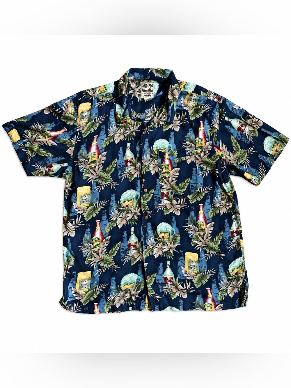 Steve & Barry’s Hawaiian Camp Shirt Men’s XL Blue‎ Tropical Button Front